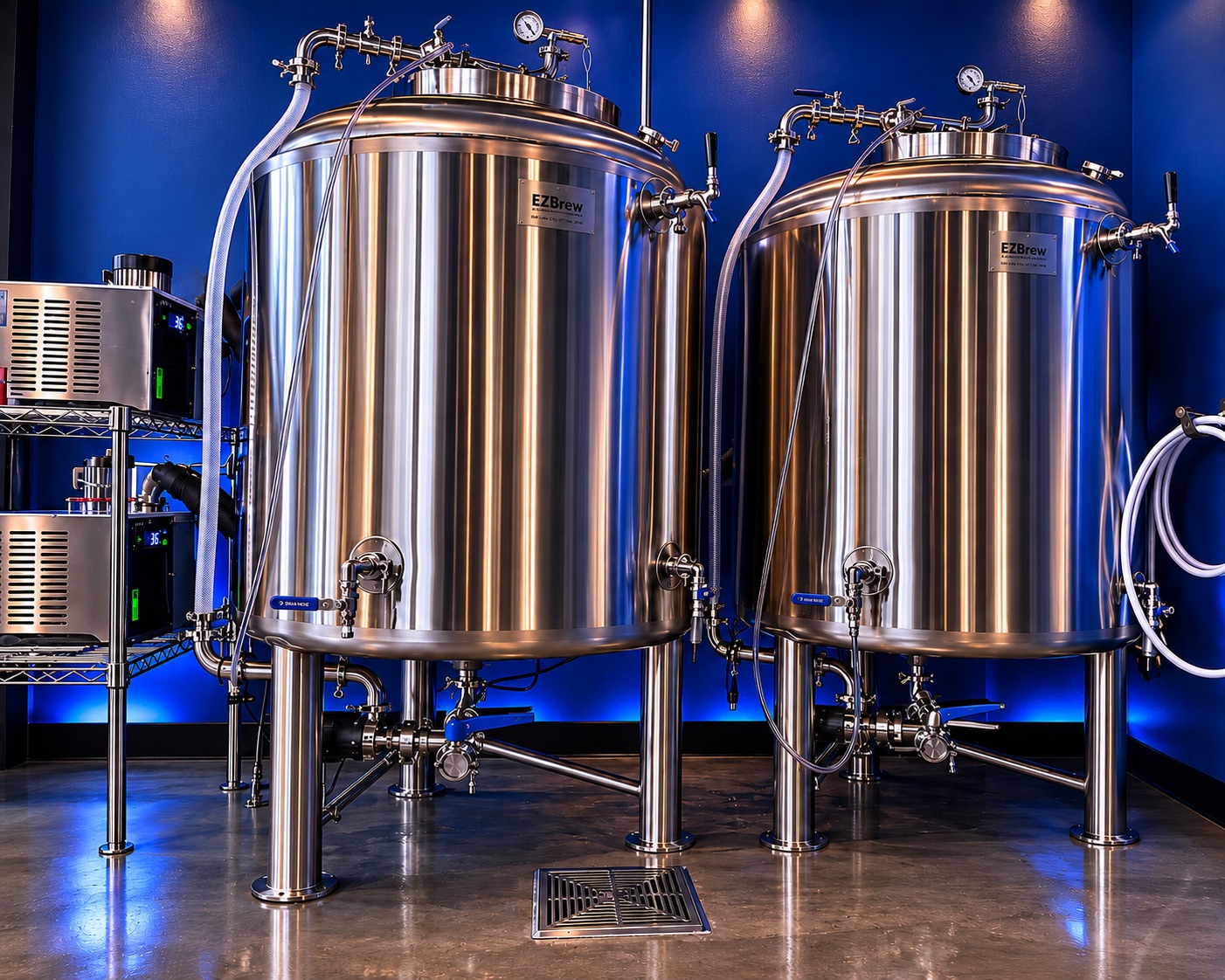 Polished EZBrew showcase brewery behind glass at Voodoo Roswell