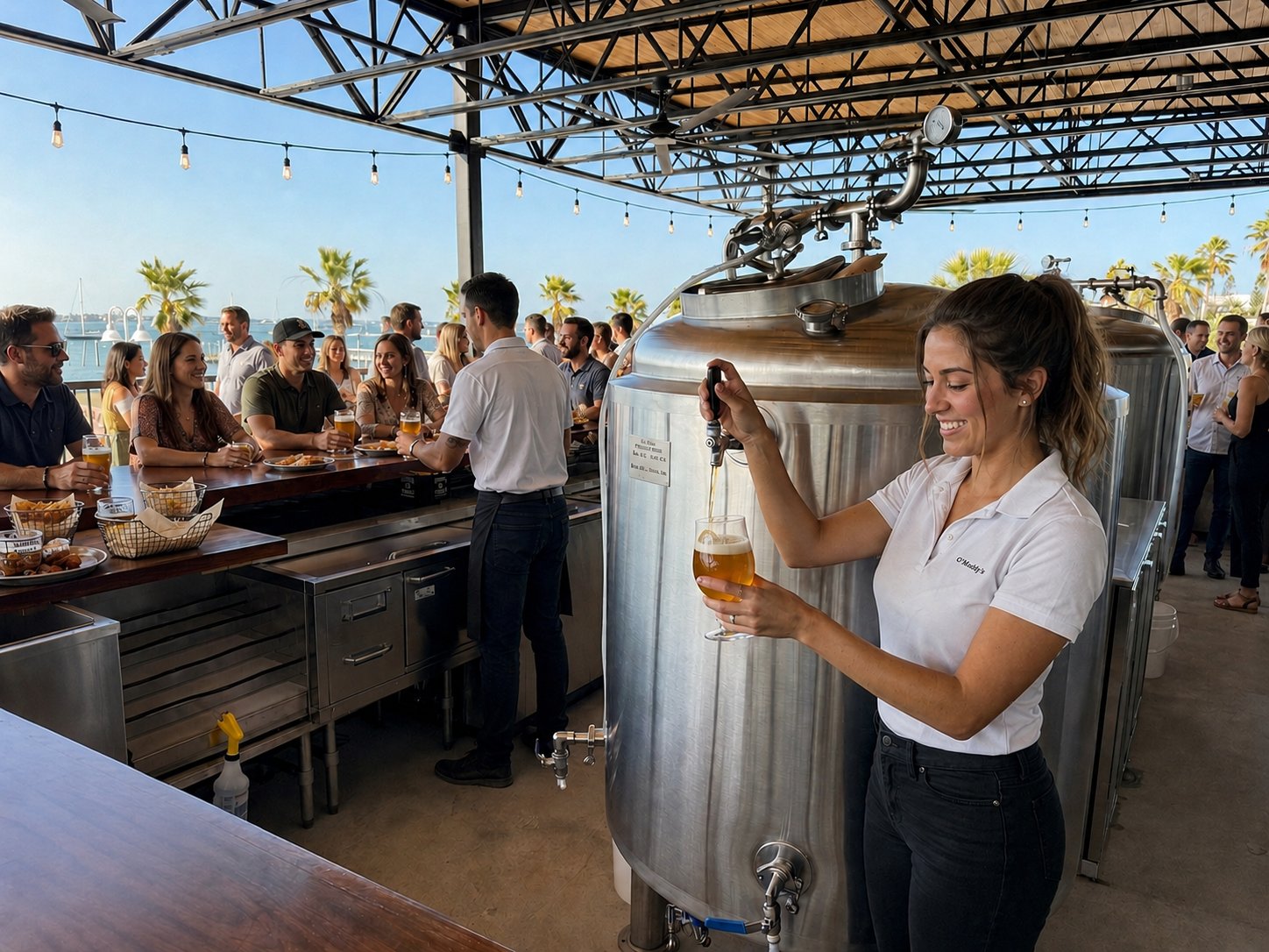 Bartender pouring fresh beer directly from the EZBrew tank
