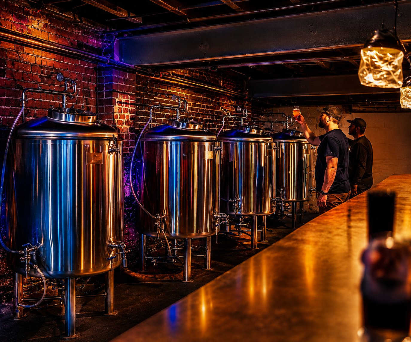 EZBrew installation in an atmospheric brick-walled venue